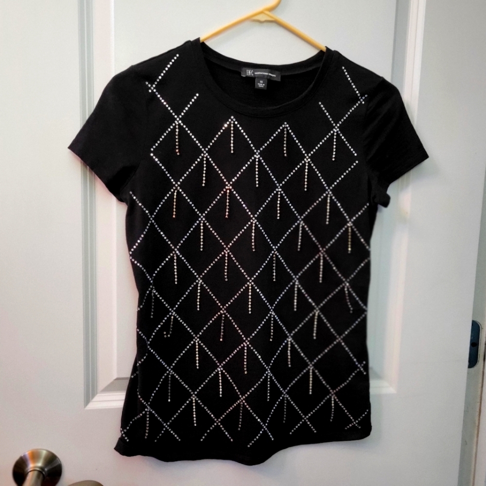 Black tshirt with rhinestone crystal design. INC size x-small  like new